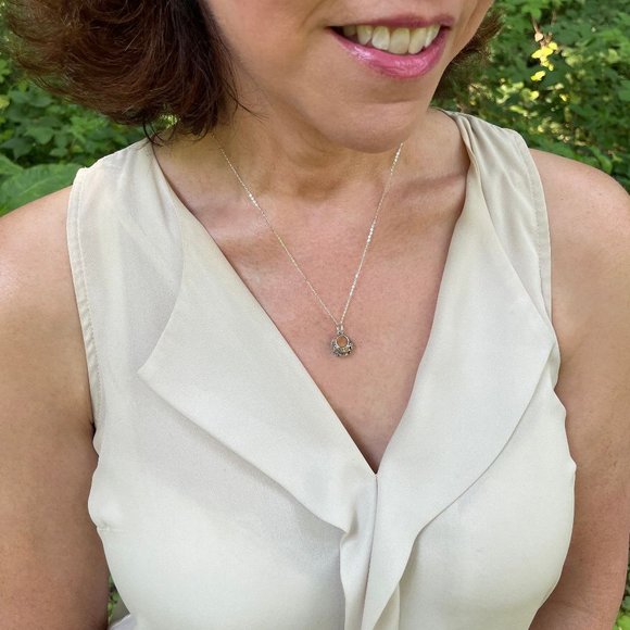 COPY - Recycled Antique Pink Depression Glass and Sterling Vintage Lace Necklace - Picture 2 of 3